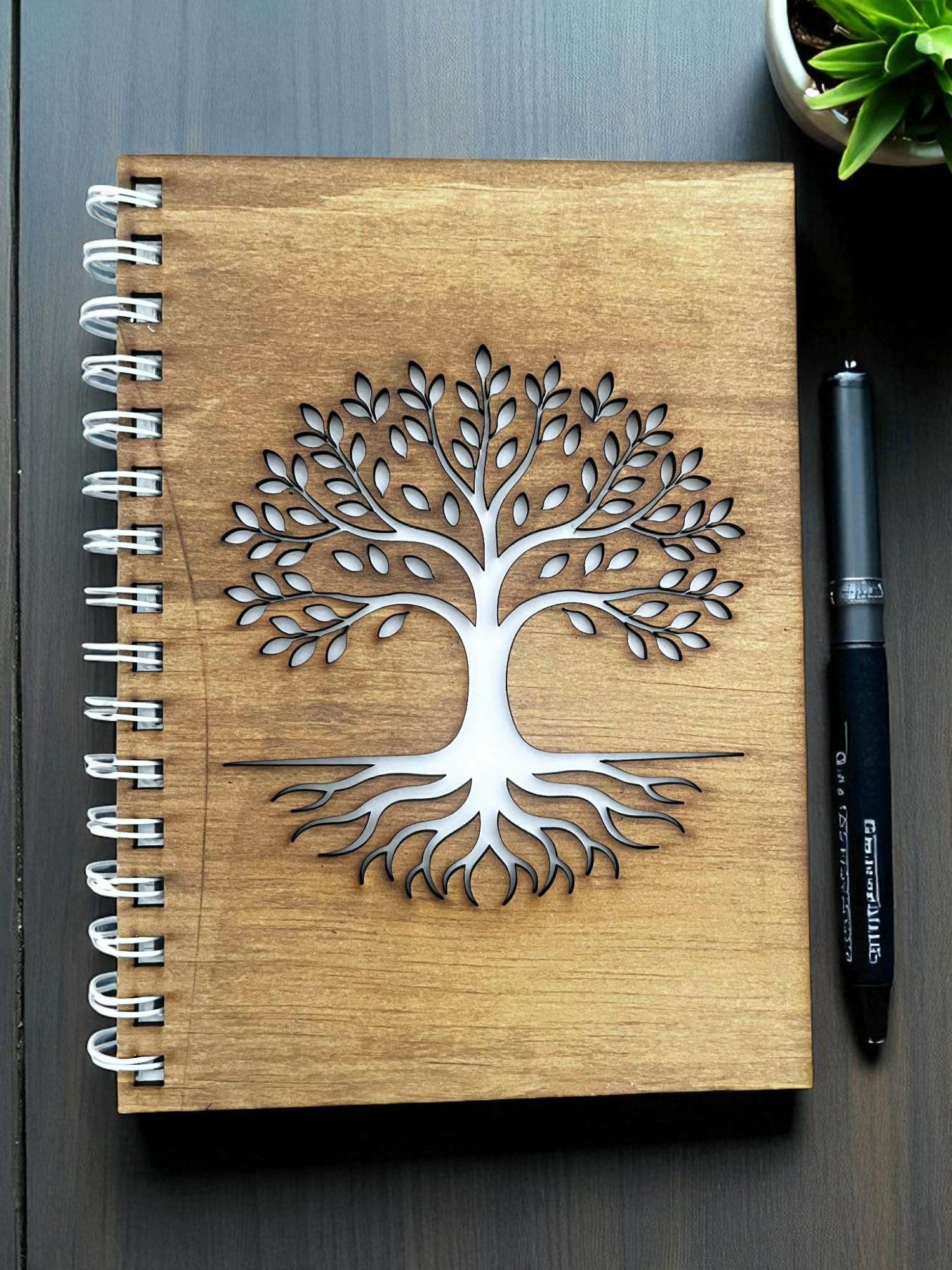 Tree of Life Wooden Notebook | Personalised A5 Journal Handmade in ...