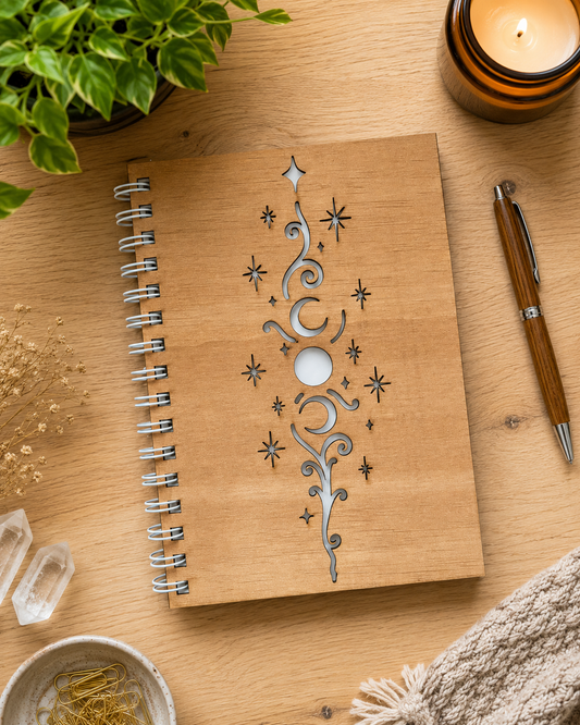Magical swirls and Moons Cut Out Cover Notebook